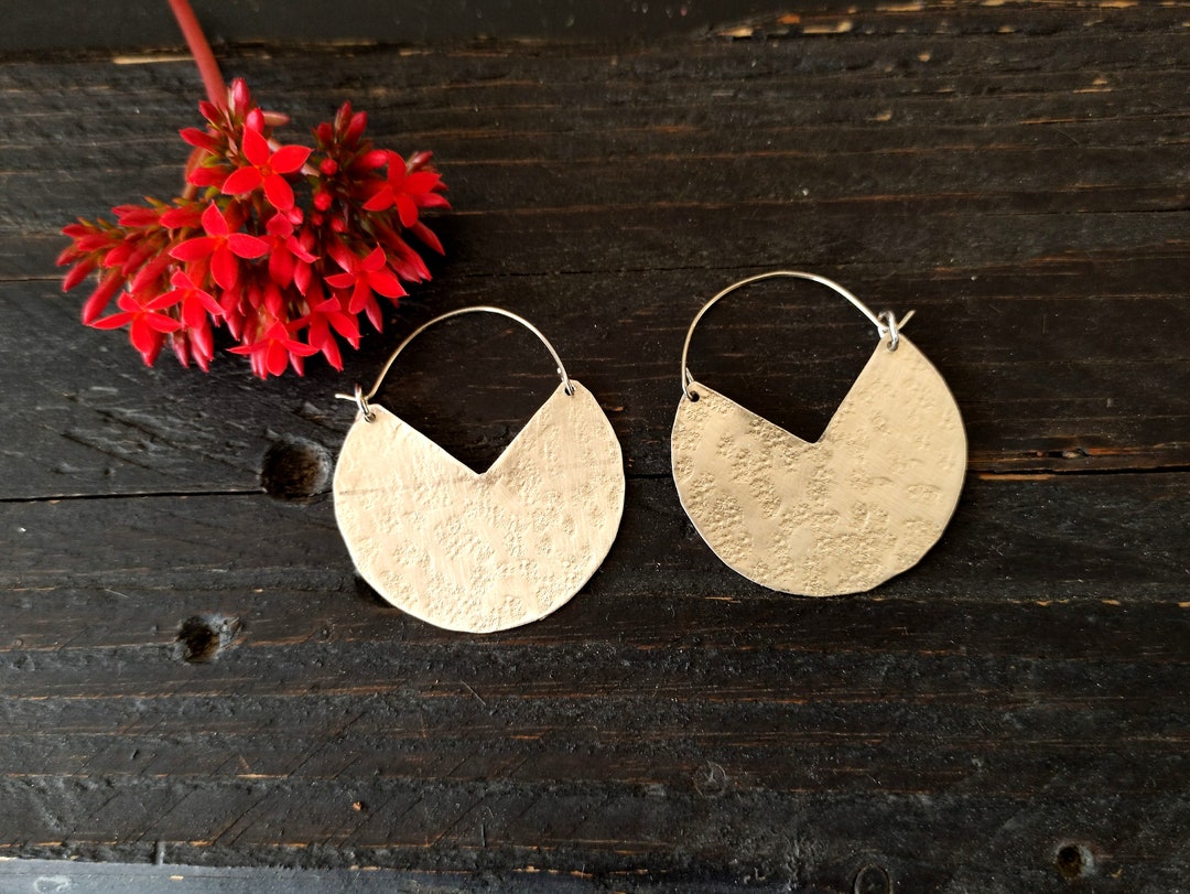 Handmade Hoop Handmade Hammered Silver Hoop Earrings, Boho Ethnic Style, Small Silver ...
