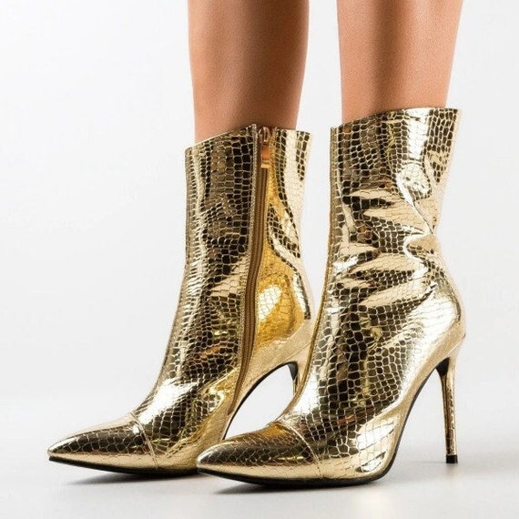 Ecological Leather Gold Ankle Boots Vegan Boots High Heel Gold - Etsy UK