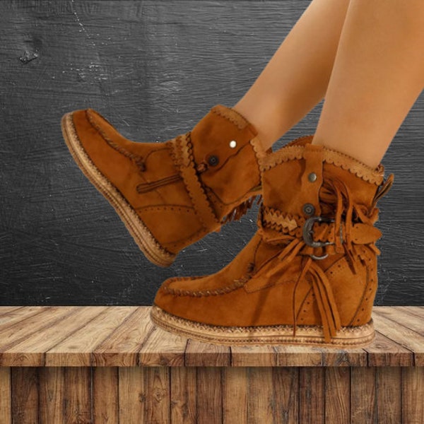 Suede Layered Fringe Round Toe Knee High Boots