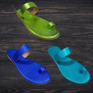 Handmade metalic colours leather sandals, Green leather sandals, Blue leather sandals, turquoise leather sandals, open too sandals