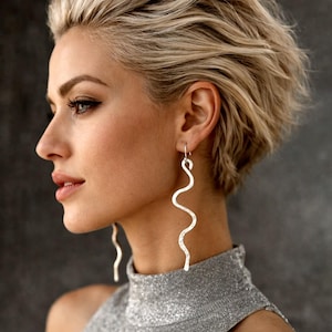 Handgemachte Lange Schlange Ohrringe, 925 Silber Haken, Punk Schlange Schmuck