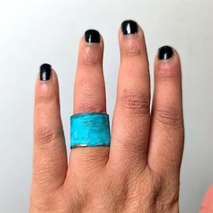 Handmade blue patina ring, wide ring, Turquoise ring, boho copper ring, Adjustable copper wide ring, patina ring, vimtage ring
