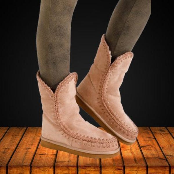 Beige suède enkellaarzen, enkellaarzen van bont, mocassine enkellaarzen, boho bruine enkellaarzen, hippie enkellaarzen van bont, warme enkellaarzen