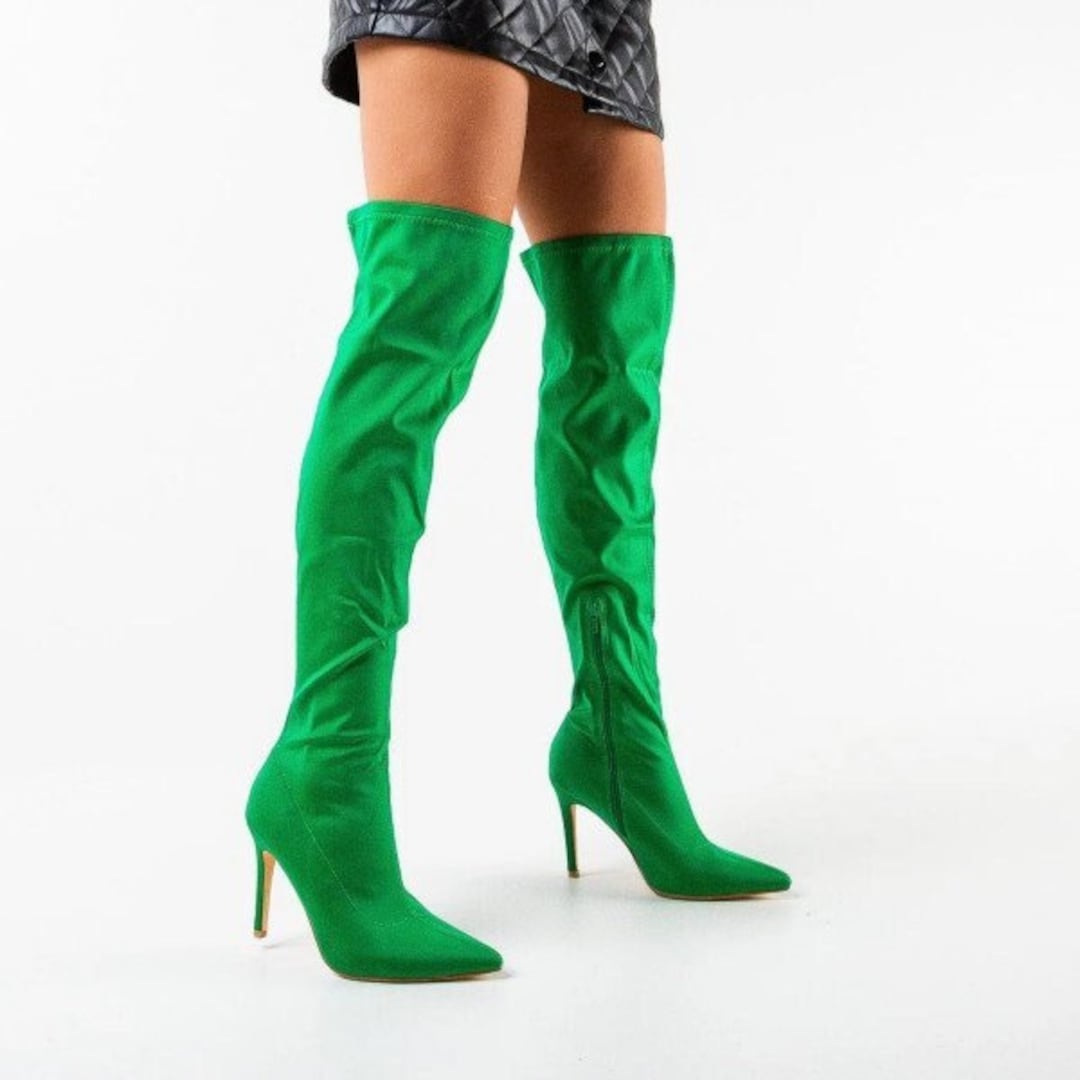 Over the Knee Green Boots Fabric Green Boots Modern Chic Boots - Etsy