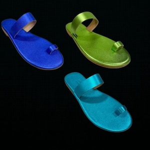 Sandali in pelle metallizzata fatti a mano, sandali in pelle verde, sandali in pelle blu, sandali in pelle turchese, sandali aperti