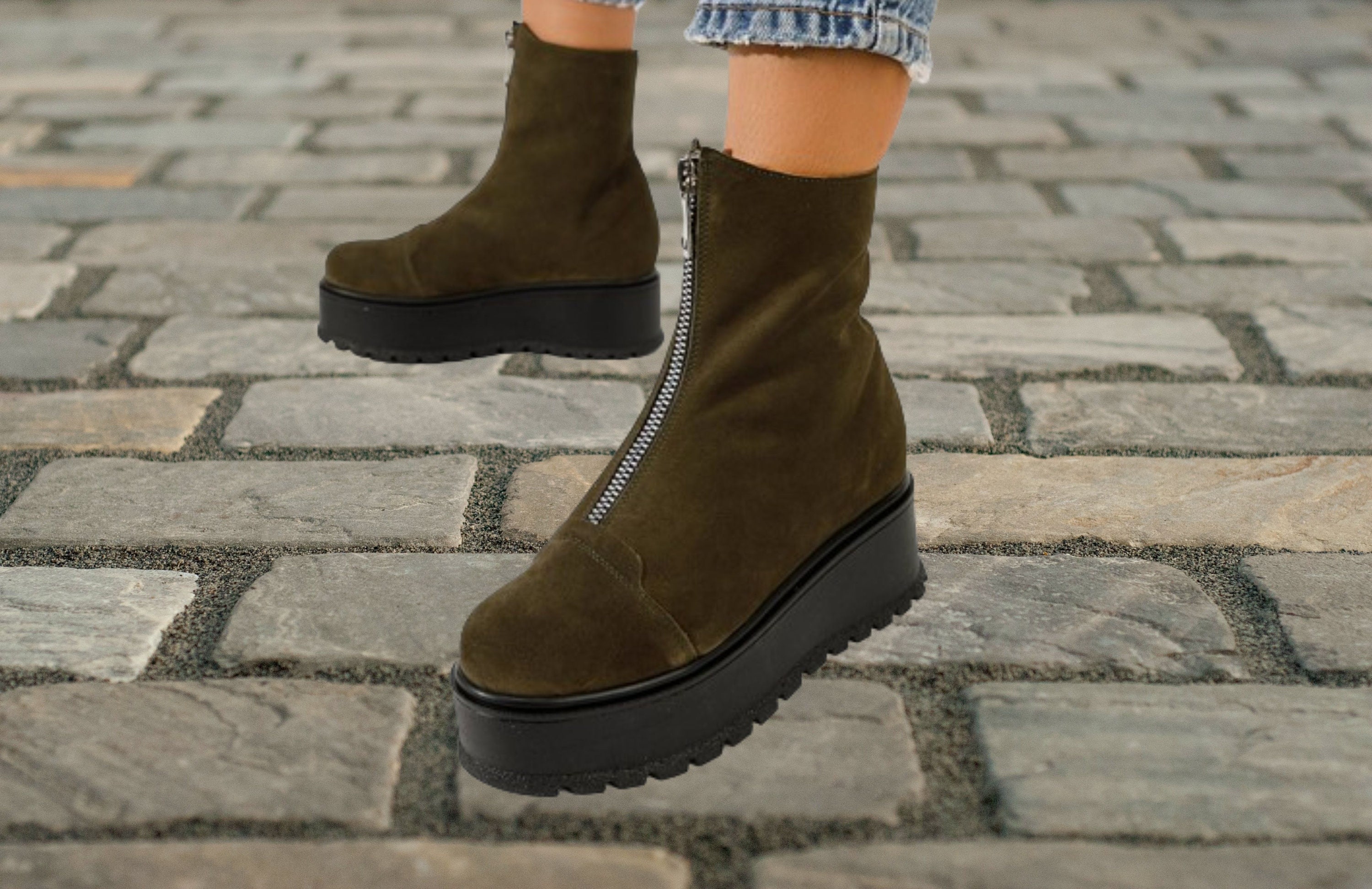 olive green platform boots
