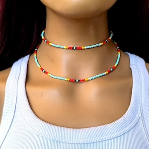 Layered turquoise beaded choker, Indian choker, native choker, multicolour beaded choker, Ethnic choker, Boho choker, Set of 2 beads choker