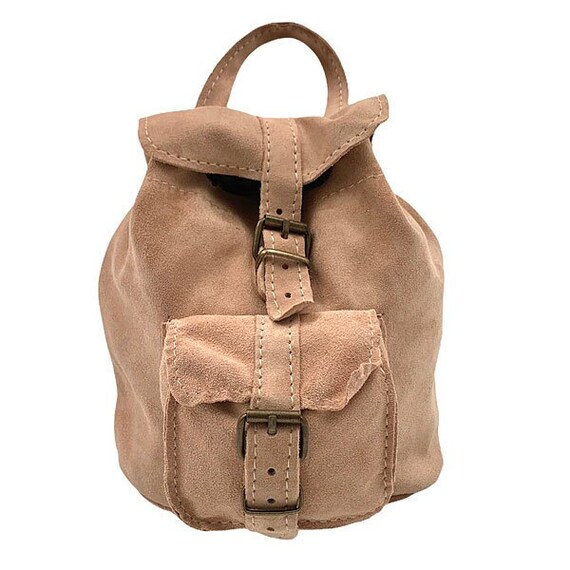 Handmade Leather Suede Nude Backpack 