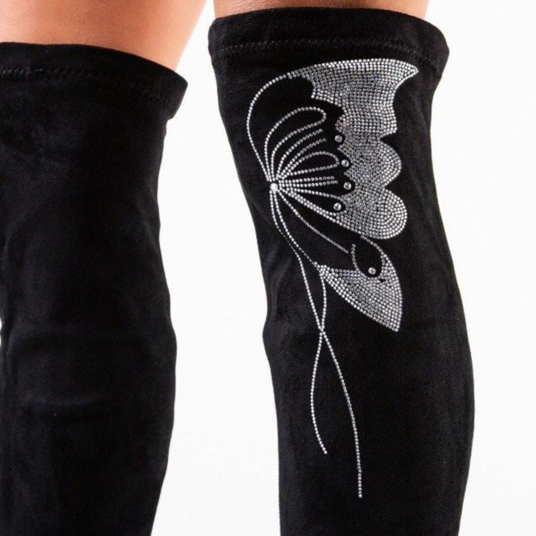 Over the Knee Black Boots Leather Suede Black Boots With Zipper Modern