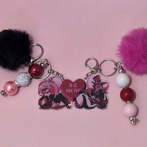 Hazbin Hotel Love Themed Keychains/Bag Charms - Alastor | Angel Dust | Lucifer | Vox & Valentino Cherry & Pentious