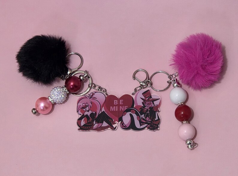 Hazbin Hotel Love Themed Keychains/Bag Charms - Alastor | Angel Dust | Lucifer | Vox & Valentino Cherry & Pentious