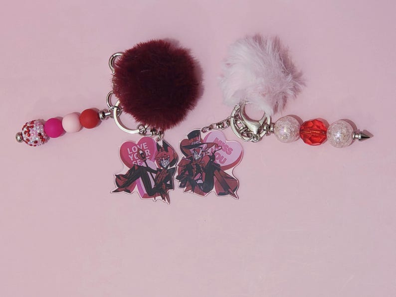 Hazbin Hotel Love Themed Keychains/Bag Charms - Alastor | Angel Dust | Lucifer | Vox & Valentino Alastor & Lucifer 2