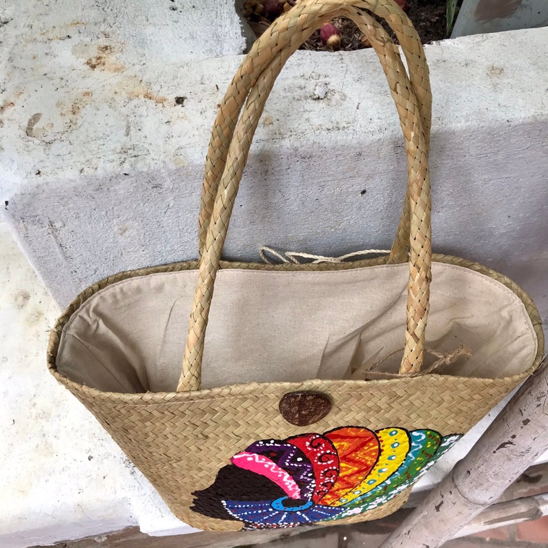 Vintage Girl Printed Ratten Bag made in Vietnam image 2