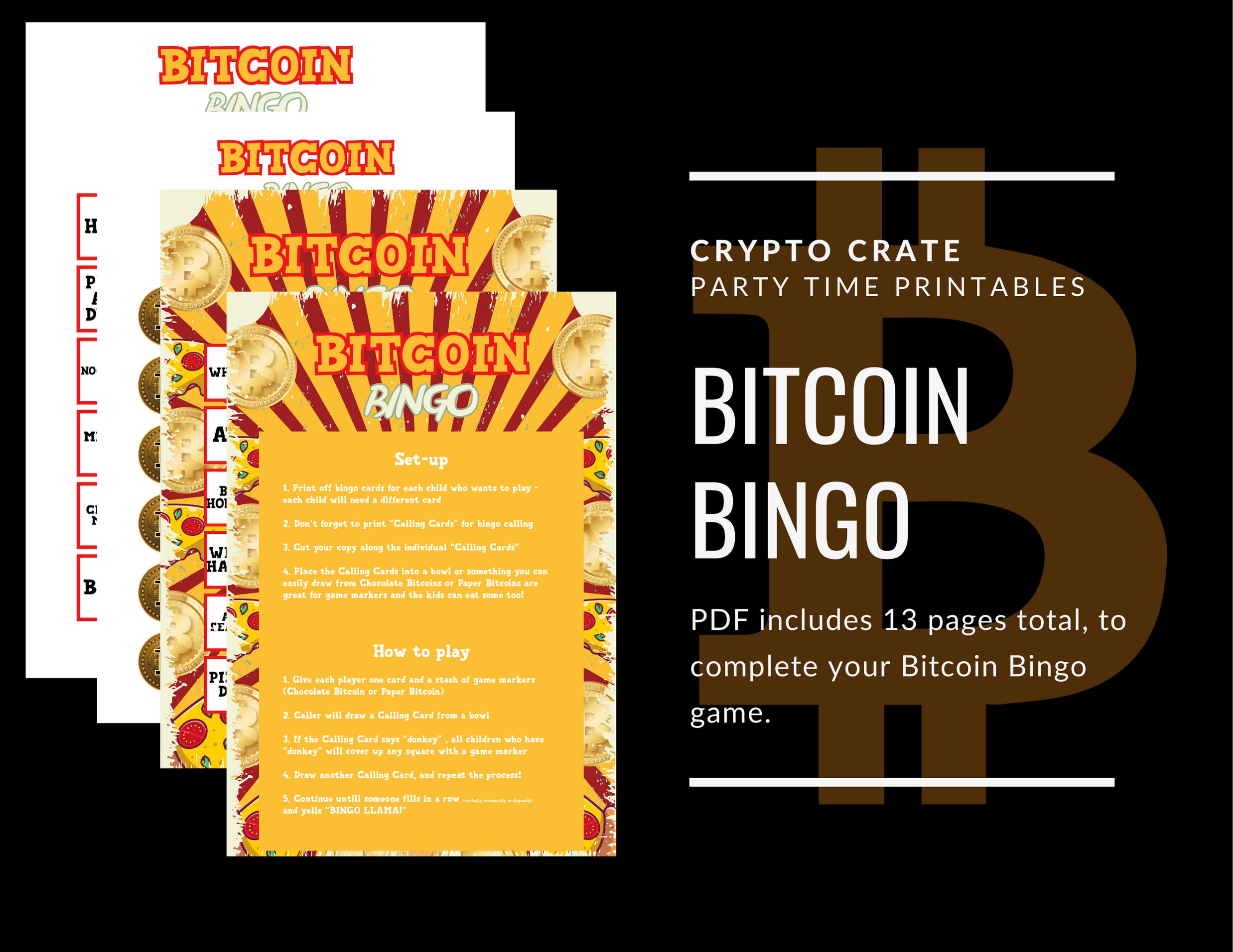 Bitcoin Pizza Day, Bitcoin Bingo, Downloadable Printable for Bitcoin Party