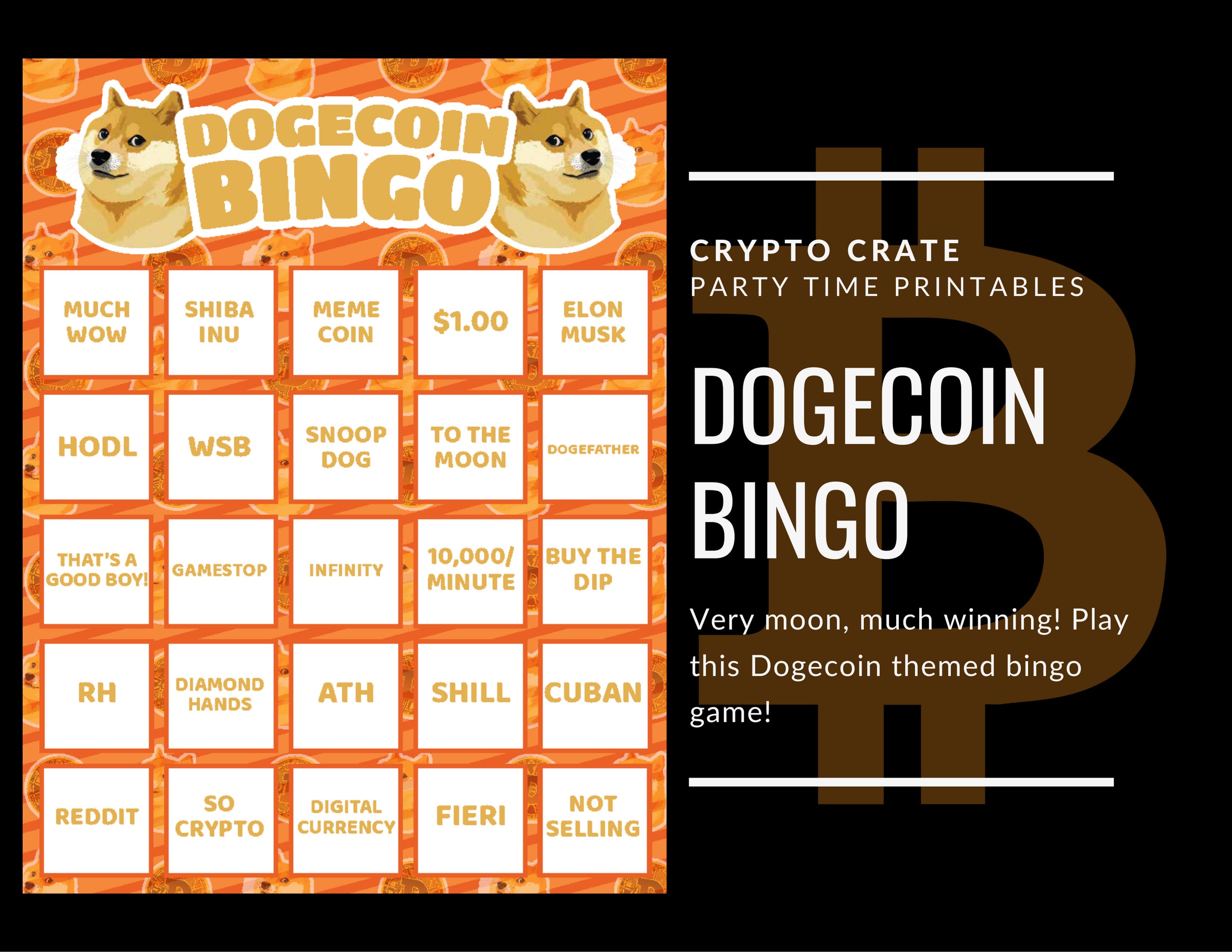 Dogecoin Bingo, Dogecoin Party, Party Games, Bitcoin Bingo, Downloadable  Printable for Bitcoin Party - Etsy Denmark