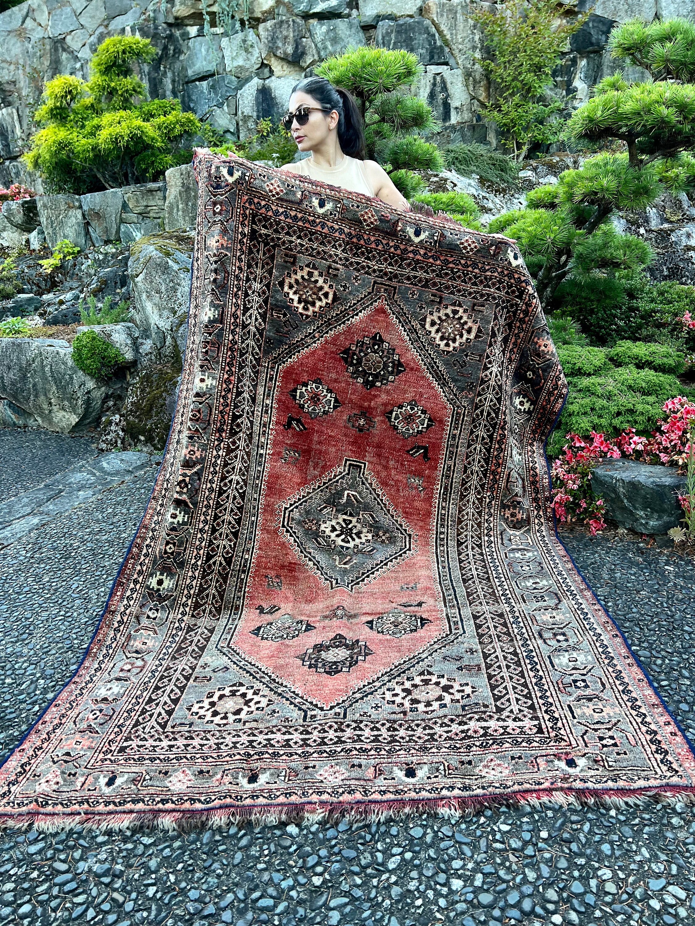 手織りオリエンタルラグ、ヴィンテージ、7'11”X5'3” - Etsy 日本