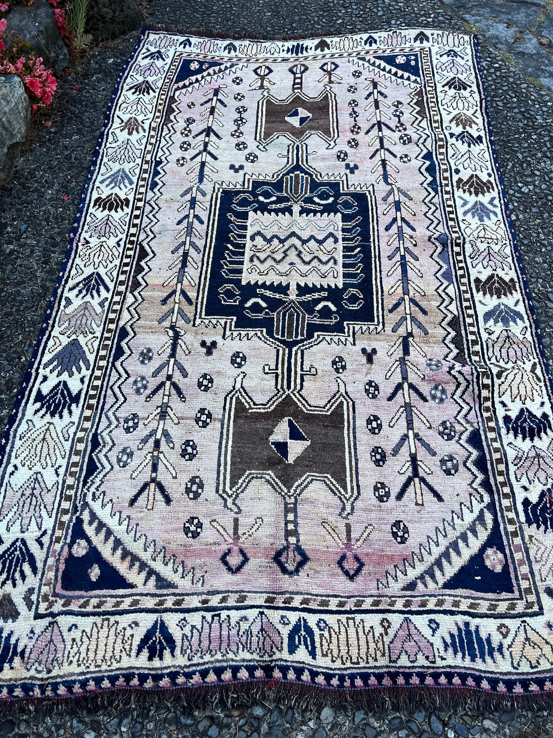 手織りオリエンタルラグ、ヴィンテージ、8'4”X5' - Etsy 日本