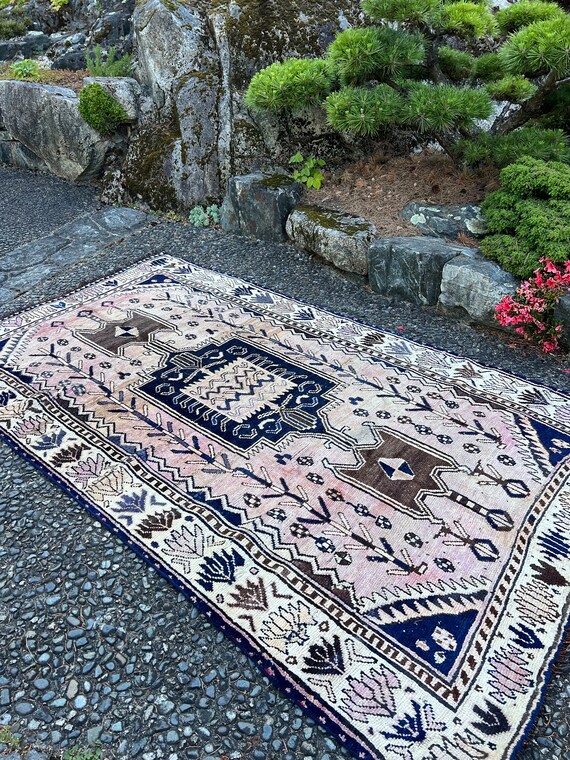 手織りオリエンタルラグ、ヴィンテージ、8'4”X5' - Etsy 日本