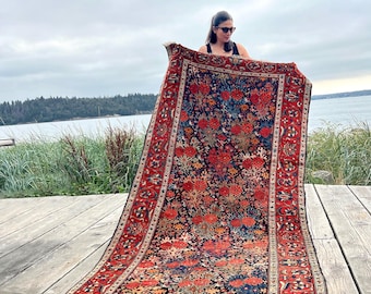 Antique Hand-Knotted Wool Runner Rug 10’8” x 4’3” | Circa 1930 Oriental Floral Runner | One-of-a-Kind
