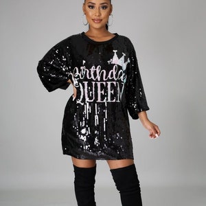 birthday queen sequin dress Birthday Crown Queen Oversized Sequin T-Shirt Dress