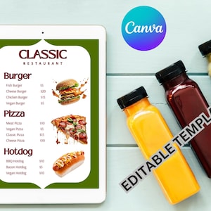 Printable Digital Food Menu Instant Download | Editable Menu Template | Restaurant Menu Design | Chef Menu Board Signage | Menu Planner Kit