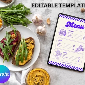 Printable Digital Food Menu Instant Download | Editable Menu Template | Restaurant Menu Design | Chef Menu Board Signage | Menu Planner Kit