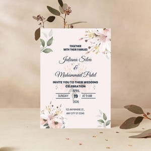 Florale Hochzeitseinladung zum Ausdrucken | Sofortiger Download Digitales Produkt | Boho Einladung Vorlage | Bearbeitbare rustikale Karte | Bearbeitbares Vorlagenset