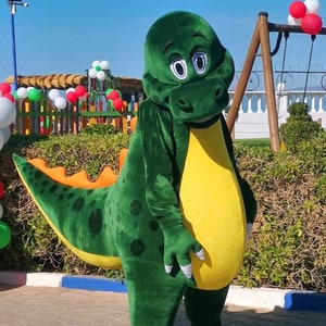 Mascota de dinosaurio verde personalizada: disfraz de dinosaurio premium hecho a mano para eventos, festivales y entretenimiento.