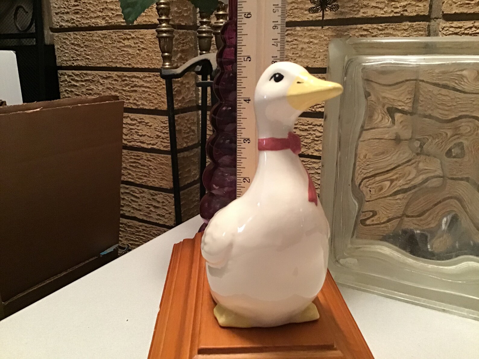 White ceramic goose with pink bow Etsy
