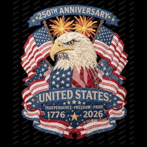 USA 250th Anniversary PNG, Patchwork Patriotic Eagle, America 1776-2026, United States 250 Years, 4th of July Vintage Quilt Independence Day