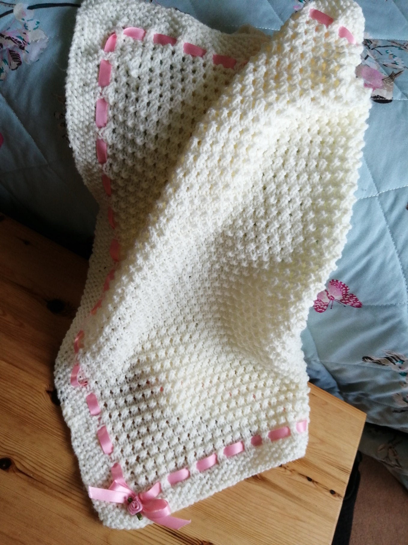 Hand knitted baby pram blanket cream Etsy