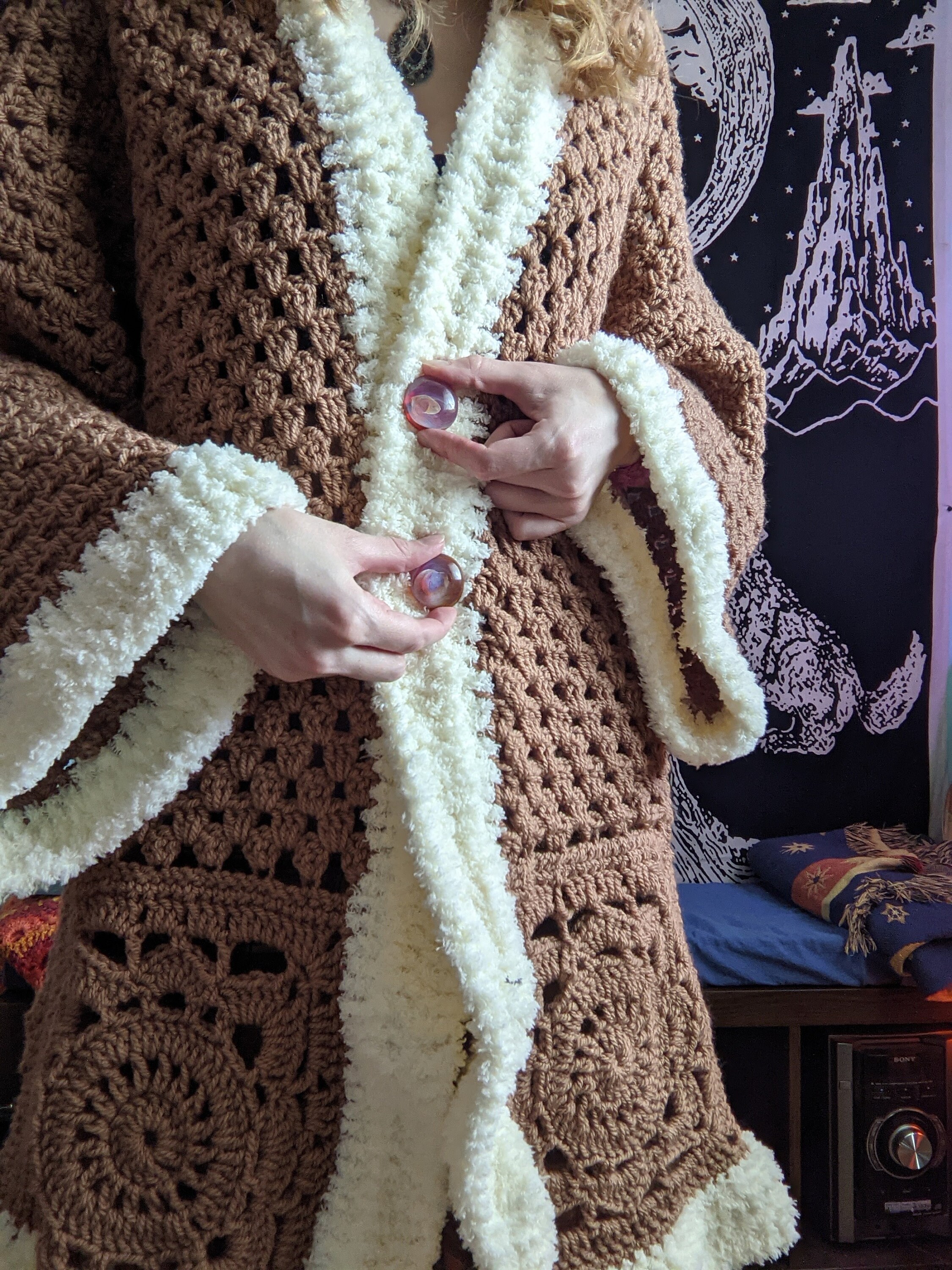 Electric Ladyland Tan Penny Lane / Afghan Coat Style Crochet Electric Ladyland Tan Penny Lane / Afghan Coat Style Crochet