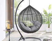 Outdoor Patio Wicker Rattan Teardrop Swing Chair in Gray Gray