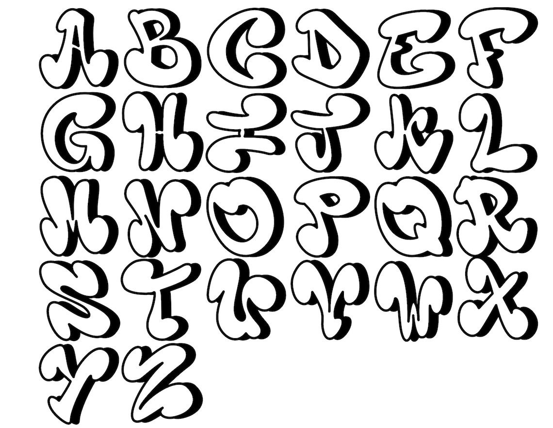 Graffiti Urban Bubble Letters Alphabet Font SVG PNG Digital Download