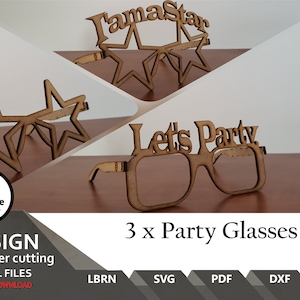 3 x Projects Party Fun Glasses  | SVG | LBRN | DXF | Ai | Party Glasses, 3D | New Year | Lightburn | Easy to laser cut |  Party