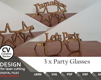 Files for laser cut  Party Glasses SVG DXF LBRN Ai Files