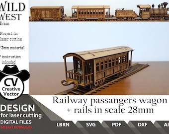 Wild West Passenger Wagon + Rails: Files for laser cut  (SVG, DXF, LBRN)
