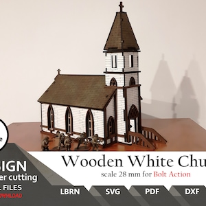 Archivos para maqueta de iglesia cortada con láser: terreno de Wargaming a escala de 28 mm (SVG, PDF, DXF)