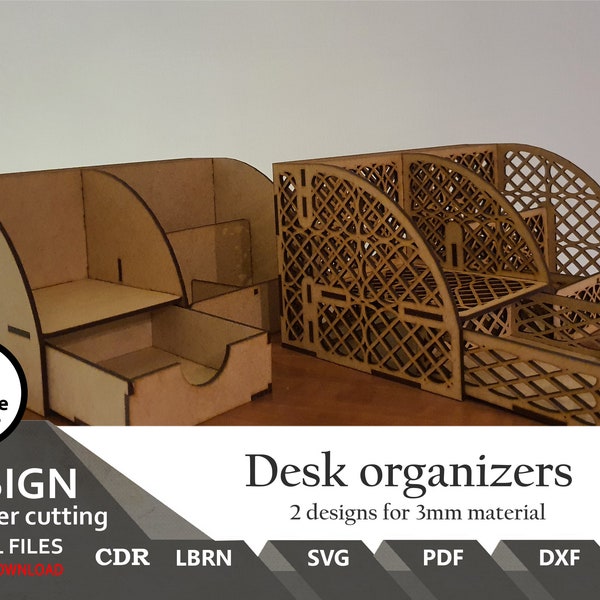 Desk organizer | 2 designs | Box | Desk box | svg | dxf |  pdf | Laser cut files | Vector |  Digital file