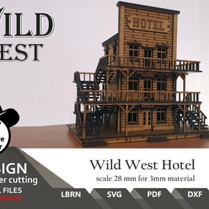 Wild-West-Hotel SVG | dxf | LBRN | Ai | skaliert für Miniaturen von 28mm bis 34mm | Maßstab 1:56 | Lightburn Laserdateien zum Schneiden