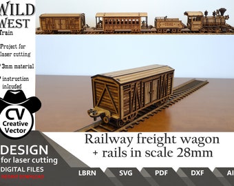 Wild West Freight Wagon + Rails: Files for laser cut  (28mm-34mm Scale)