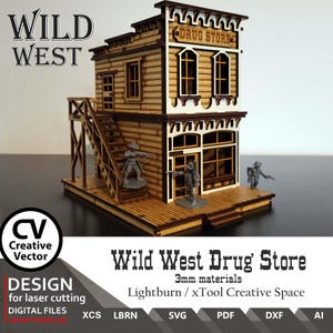 Dateien für das Laserschneiden Wild West Drogerie SVG | dxf | LBRN | XCS | für Miniaturen von 28 mm bis 34 mm | Maßstab 1:56 | Leichtbrand