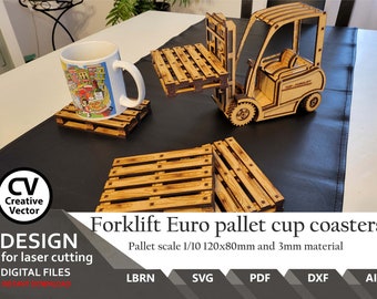 Forklift & Euro Pallet Coaster Files for laser cut (SVG, Lightburn, xTool)
