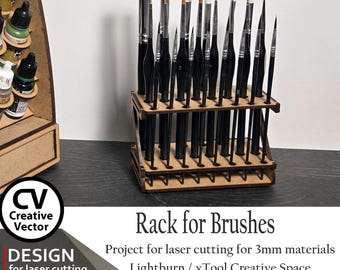 Files for laser cutting Paintbrush Holder for 22 Brushes CDR, SVG, XCS Dxf  Lightburn and, xTool Ready (Digital Download) Brushes Stand Rack