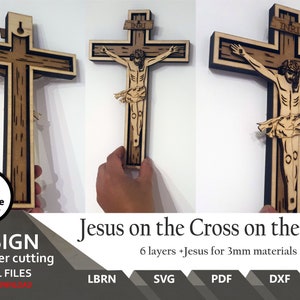 Files for laser cut  Jesus on Cross: 6-Layer Wall Hanging (SVG, DXF,XCS) Lightburn xTool