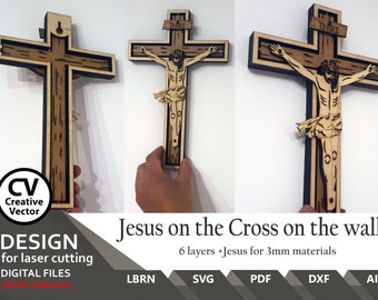 Laser cut files - Jesus on the Cross 6 layers to hang on the wall | SVG | XCS | Lightburn files | DXF Laser Cut | Vector files | Cross Jesus