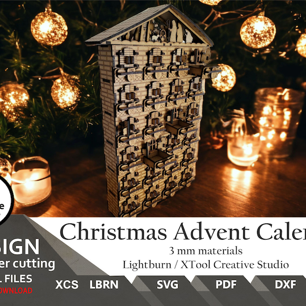 Christmas Advent Calendar with a Nativity Scene  | SVG | XCS | LBRN | Christmas Nativity Scene | Calendar | Lightburn | Easy to laser cut