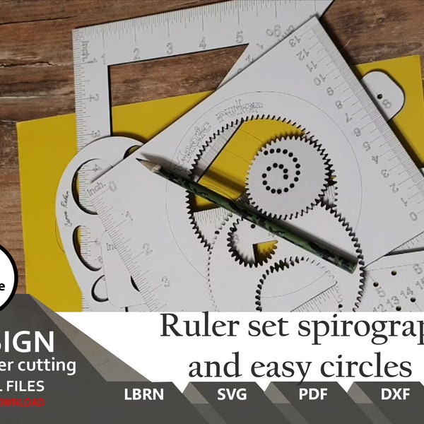 Linealset Spirograph und einfache Kreise Zoll und cm | Herrscher | Herrscher | SVG | dxf | pdf | Lasergeschnittene Dateien | Vektor | Digitale Datei