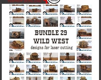 Bundle 29 Designs WILD WEST FILES for laser cutting - Personal Use License | File types: svg dxf lbrn xcs ai | Ready for Lightubrn and xTool