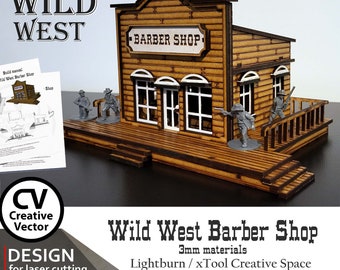 Wild West Barber Shop SVG |  dxf |  LBRN |  XCS |  Scaled for miniatures from 28mm to 34mm |  scale 1:56 |  Western Laser cutting files